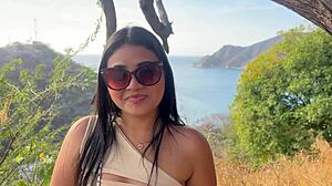 hermosa latina teen tourist cheats with stranger's big cock for cash orgasm