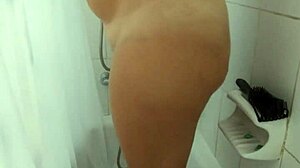 amateur big tits babe showers sensually solo