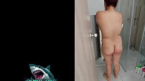 Neighbor shows off squirting shower skills to me?