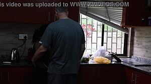 i rip her clothes and fuck wet wife outside then kitchen quickie