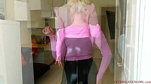 Sexy Blonde in Tight Leggings Boots Teases Horny!