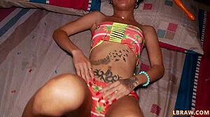 intriguing ladyboy green bareback anal with curly shemale