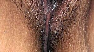 Cum dripping on latina milf wife's wet pussy up close