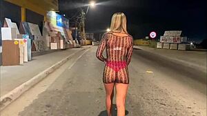 Brazilian wife flashes huge tits ass on street driving guys crazy first time