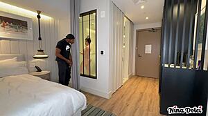 Horny Milf Nina Dolci Catches Bellboy Stroking Monster Cock In Bedroom