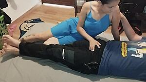 chica colombiana rides client's huge cock dripping wet in homemade pov creampie