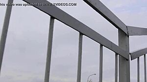 Brunette in tight leather leggings, high heels, and biker jacket dominates outdoors.