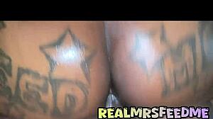 Horny ebony slut gets muff dived bent over before big black cock doggystyle pounding