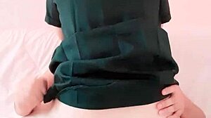 😍 Asian student sneaks in skirt rides juicy pussy cowgirl creampie on friend's bed! 💦