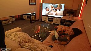 Naughty Brunette Begs Stepdad Punish Shaved Pussy With Rough Deepthroat Facial