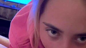 Hoodie blonde skinny babe chokes on rough face fuck cumshot!