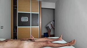 Curvy Milf Cleaning Lady Watches Me Jerk Off in Hotel Bedroom