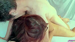 Happy housewife? Nah, her hubby’s slamming big cock doggystyle while she moans loud behind closed doors.