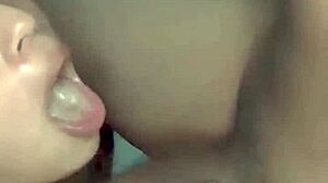 Petite latina milf sucks huge cock moans wild 😍💦