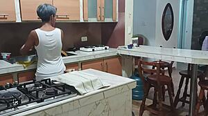 Stepsister dances sexy naked kitchen—will she moan Spanish creampie?