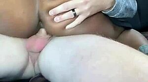 ebony wife sneaks white cock in the car