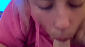 Hoodie blonde skinny babe chokes on rough face fuck cumshot!