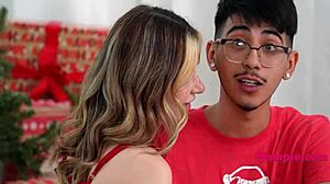 Petite Cute Teen Small Tits in Rough Christmas Morning Family POV Nightmare