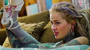 sexy fishnet slut gaps asshole with huge anal dildo 😈👠