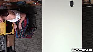 bella rolland rides the lp officer's cock pumping her wet twat fast