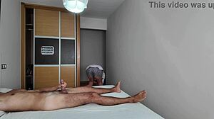 Curvy Milf Cleaning Lady Watches Me Jerk Off in Hotel Bedroom