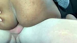 ebony wife sneaks white cock in the car