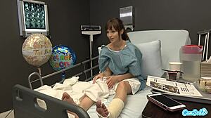 Milf flashes boyfriend in hospital, jerks him off to cum on tits publicly