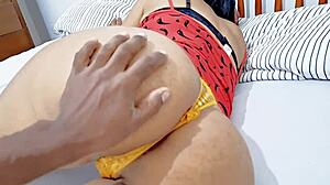 Latina Maid Rests Big Ass Up on Bed for Anal Fingering