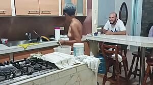 Stepsister dances sexy naked kitchen—will she moan Spanish creampie?