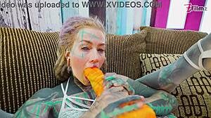 sexy fishnet slut gaps asshole with huge anal dildo 😈👠