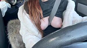 damn, italian milf artemisia love's big tits look so horny flashing nipples outdoors in the car