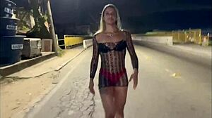 Brazilian wife flashes huge tits ass on street driving guys crazy first time