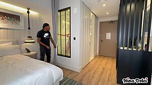 Horny Milf Nina Dolci Catches Bellboy Stroking Monster Cock In Bedroom