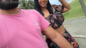 Couple flashes wife's hairy pussy on street beach and market for all