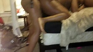 Three ebony lesbians strap on for first-time homemade group fun