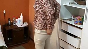 curvy hairy latina stepmom flashes big natural tits and pussy tempting you to explode watching her