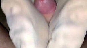 gf gives boyfriend slippery nylon footjob ending in hot cumshot