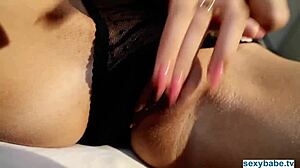 Tanned Model's Perfect Pussy and Boobs Get Intense Rubdown