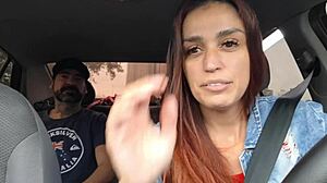 rideshare driver catches passenger jerking off gives him car handjob blowjob creampie dirty talk flashing redhead