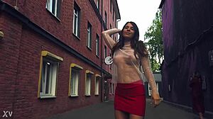 control her public office flashing in sheer lingerie pantyhose