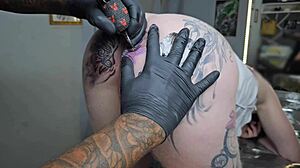 tattooed beauty starts day shifting anal piercing adventure