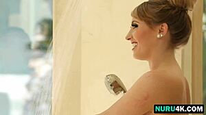 Harley Jade nuru masseuse rides monster cock cowgirl bathroom splash