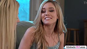 Straight babe moans as lesbian licks shaved pussy first time