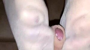 gf gives boyfriend slippery nylon footjob ending in hot cumshot