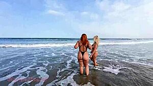 puta flashes pussy and ass on beach with amiga