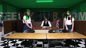 cum swap after detention three tight teen pussies share one lucky cock