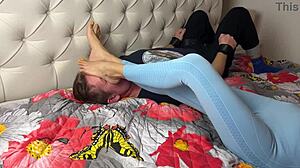 Bound Foot Slave Sniffs My Sweaty Leggings Feet in Total Humiliation!
