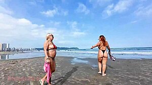 puta flashes pussy and ass on beach with amiga