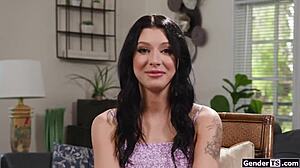 raven lane bareback assfucked hard by two horny tgirls shemale cocks in first time gangbang