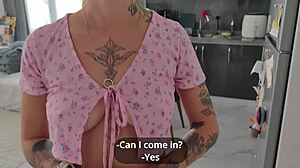 her clueless cuckold hubby has no idea his wife spreads her tight pierced ass for monster cocks and gaping anal whoring at home